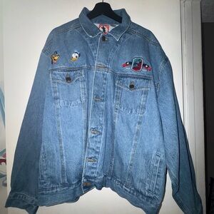 Blue Denim Jacket with Mickey Mouse Cartoon Patches